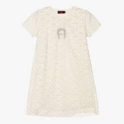 AIGNER Teen Girls Ivory Chiffon Polka Dot Dress