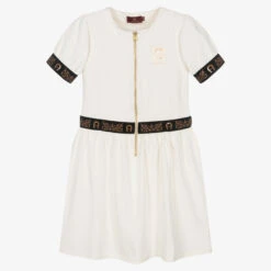 AIGNER Teen Girls Ivory Cotton Logo Dress