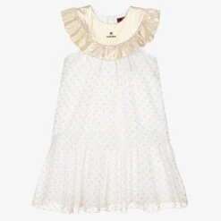 AIGNER Teen Girls White & Gold Chiffon Dress