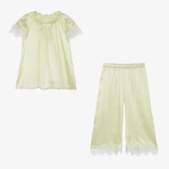 AMIKI Children Teen Girls Green Silk Pyjamas
