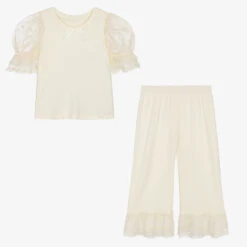 AMIKI Children Teen Girls Ivory Modal & Lace Pyjamas