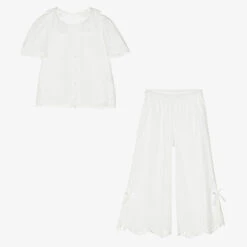 AMIKI Children Teen Girls White Broderie Anglaise Pyjamas
