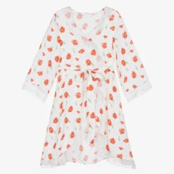 AMIKI Children Teen Girls White Poppy Dressing Gown