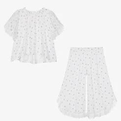 AMIKI Children Teen Girls White & Purple Floral Pyjamas