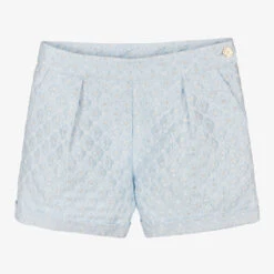 Angel's Face Teen Girls Blue Floral Brocade Shorts