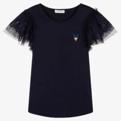 Angel's Face Teen Girls Navy Blue Lace Sleeve Top