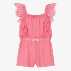 Angel's Face Teen Girls Pink Crêpe & Lace Playsuit