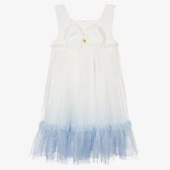 Angel's Face Teen Girls White & Blue Tulle Ombré Dress