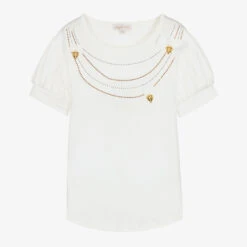 Angel's Face Teen Girls White Diamanté Charms T-Shirt