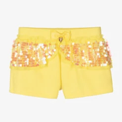 Angel's Face Teen Girls Yellow Cotton Sequin Shorts