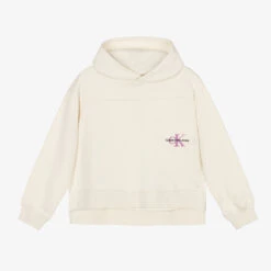 Calvin Klein Jeans Teen Girls Ivory Cotton Logo Hoodie