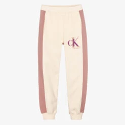 Calvin Klein Jeans Teen Girls Ivory & Pink Logo Joggers