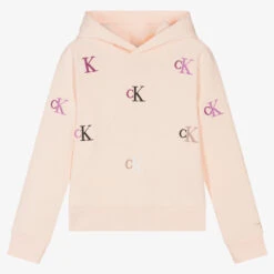 Calvin Klein Jeans Teen Girls Pale Pink Cotton Logo Hoodie