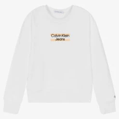 Calvin Klein Jeans Teen Girls White Logo Sweatshirt