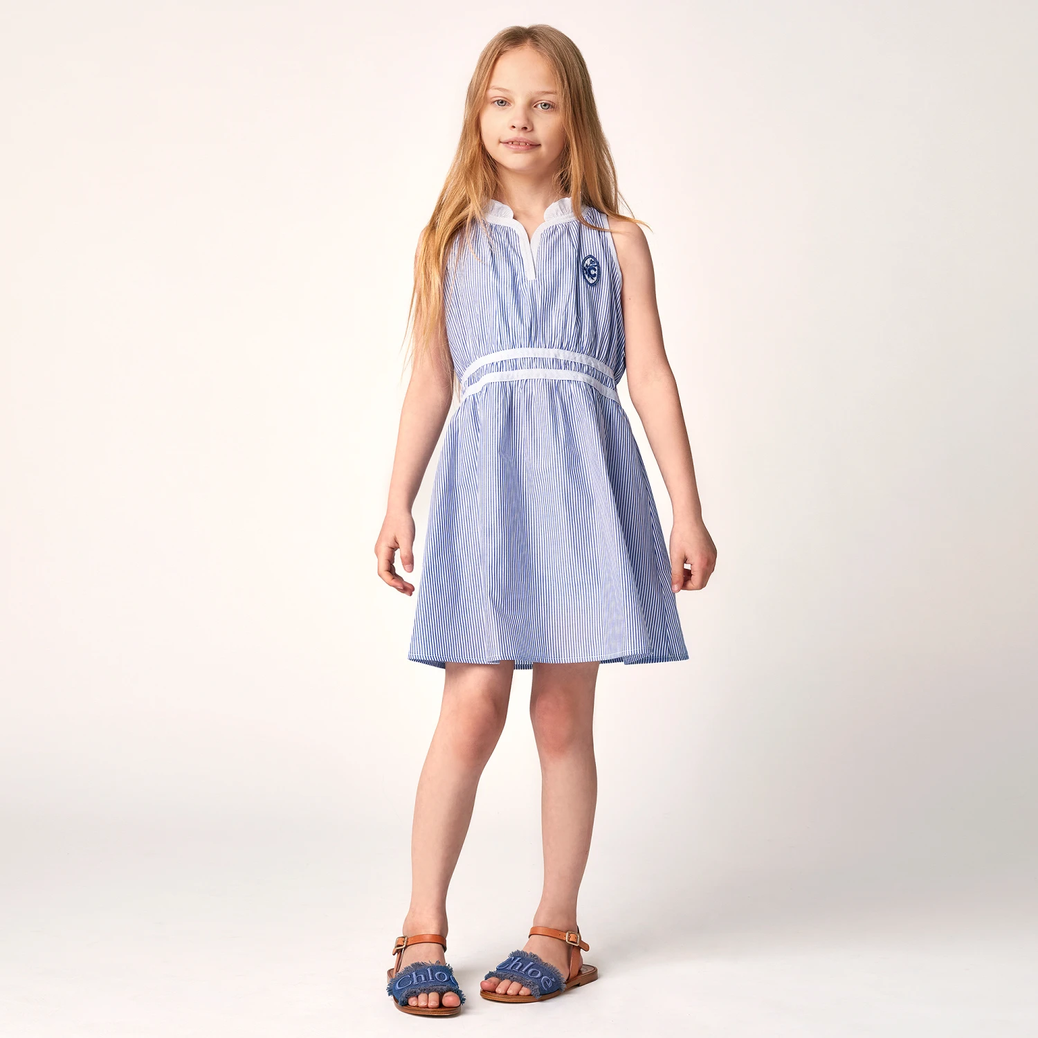 Chloé Teen Blue & White Cotton Dress 2 Chloé Teen Blue & White Cotton Dress - Image 2