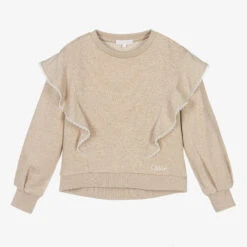 Chloé Teen Girls Beige Ruffled Sweatshirt