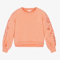 Chloé Teen Girls Coral Orange Floral Sweatshirt