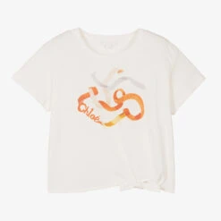 Chloé Teen Girls Ivory Cotton Logo T-Shirt