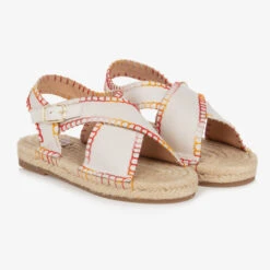 Chloé Teen Girls Ivory Cross-Over Logo Sandals