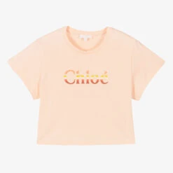 Chloé Teen Girls Pink Crop Logo T-Shirt