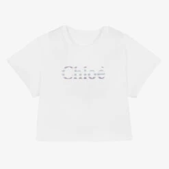 Chloé Teen Girls White Crop Logo T-Shirt