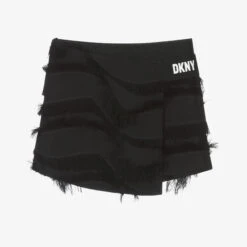 DKNY Teen Girls Black Fringed Logo Skort