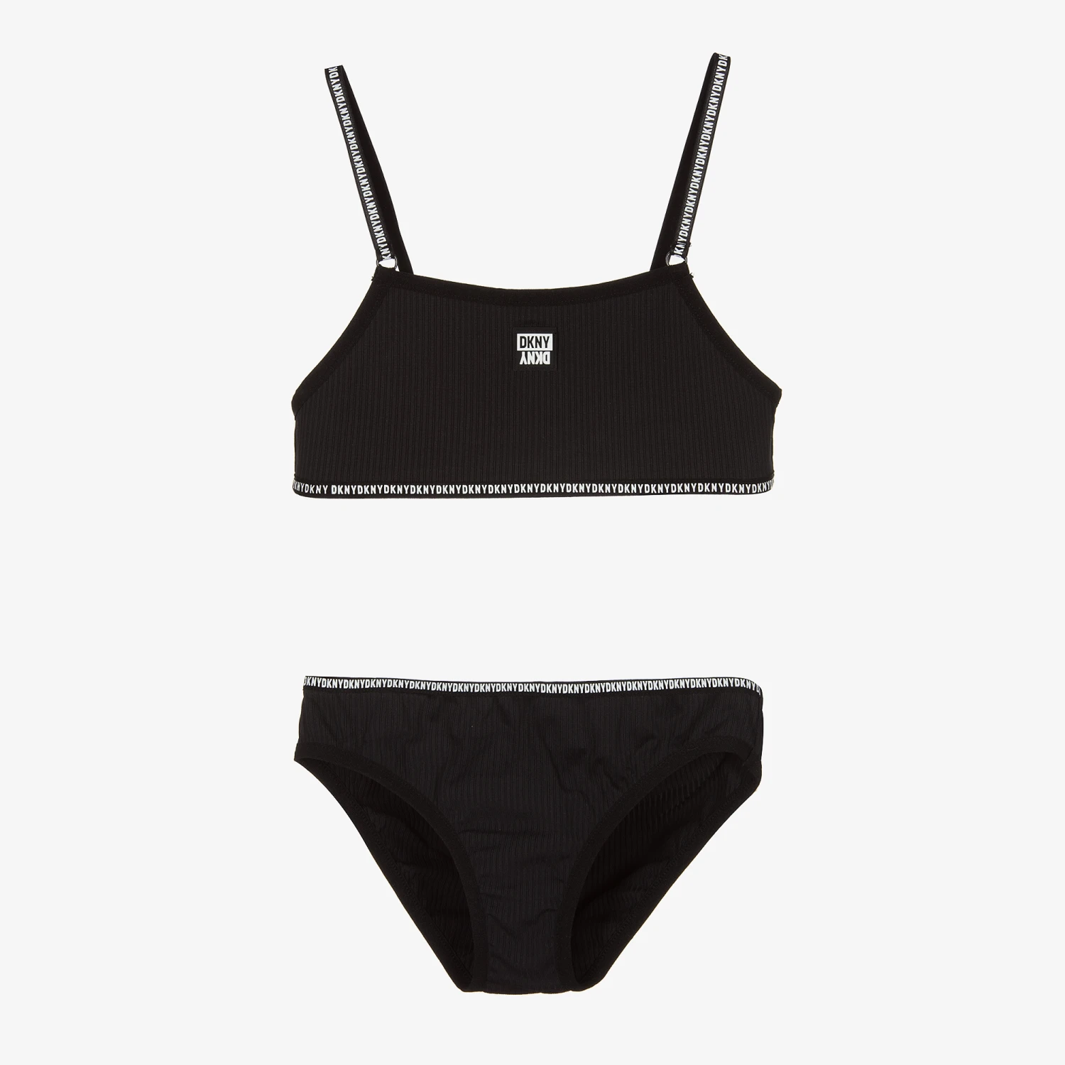 DKNY Teen Girls Black Ribbed Logo Bikini