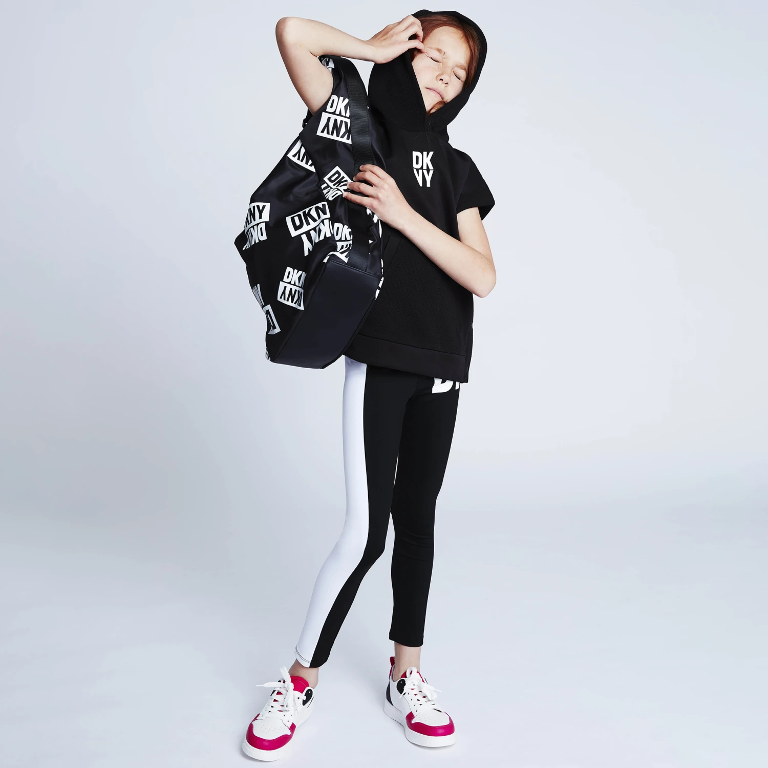 DKNY Teen Girls Black & White Logo Leggings 2 DKNY Teen Girls Black & White Logo Leggings - Image 2