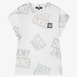 DKNY Teen Girls White Iridescent Logo T-Shirt