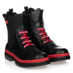 Dolce & Gabbana Teen Black & Red Logo Boots
