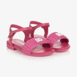Dolce & Gabbana Teen Fuchsia Logo Straw Sandals
