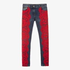 Dolce & Gabbana Teen Girls Blue Jeans With Red Lace