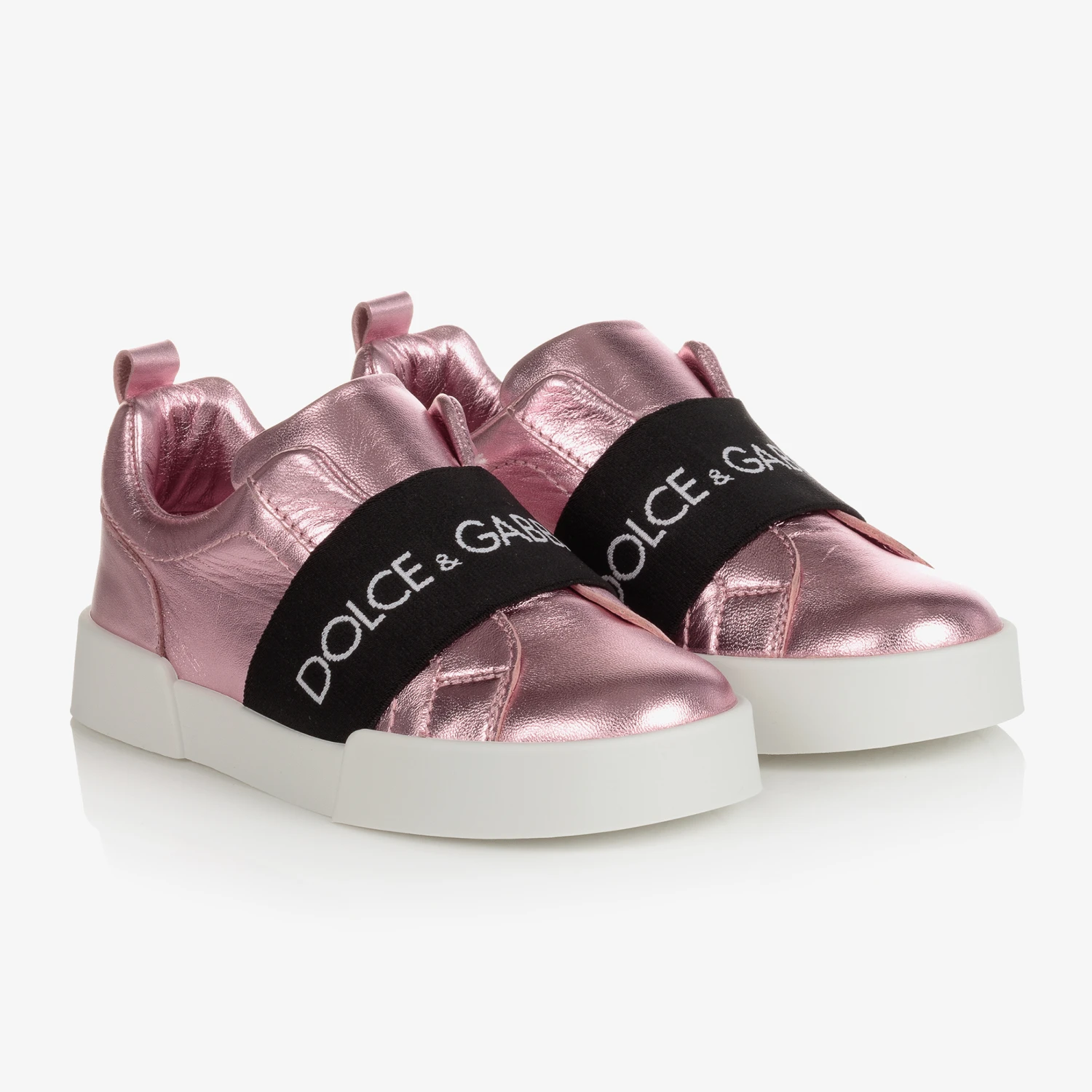 Dolce & Gabbana Teen Girls Metallic Pink Logo Trainers 1 Dolce & Gabbana Teen Girls Metallic Pink Logo Trainers