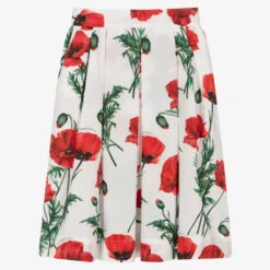 Dolce & Gabbana Teen Girls White Poppy Midi Skirt