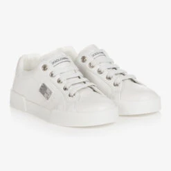 Dolce & Gabbana Teen White Leather Lace-Up Trainers