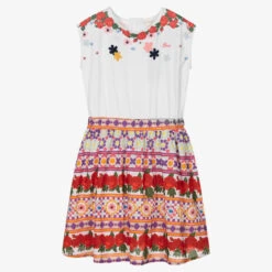 Guess Teen Girls White & Colourful Print Dress
