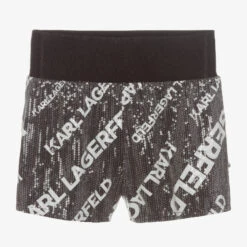 KARL LAGERFELD KIDS Teen Girls Black Sequinned Logo Shorts