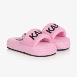 KARL LAGERFELD KIDS Teen Girls Pink Towelling Logo Sliders