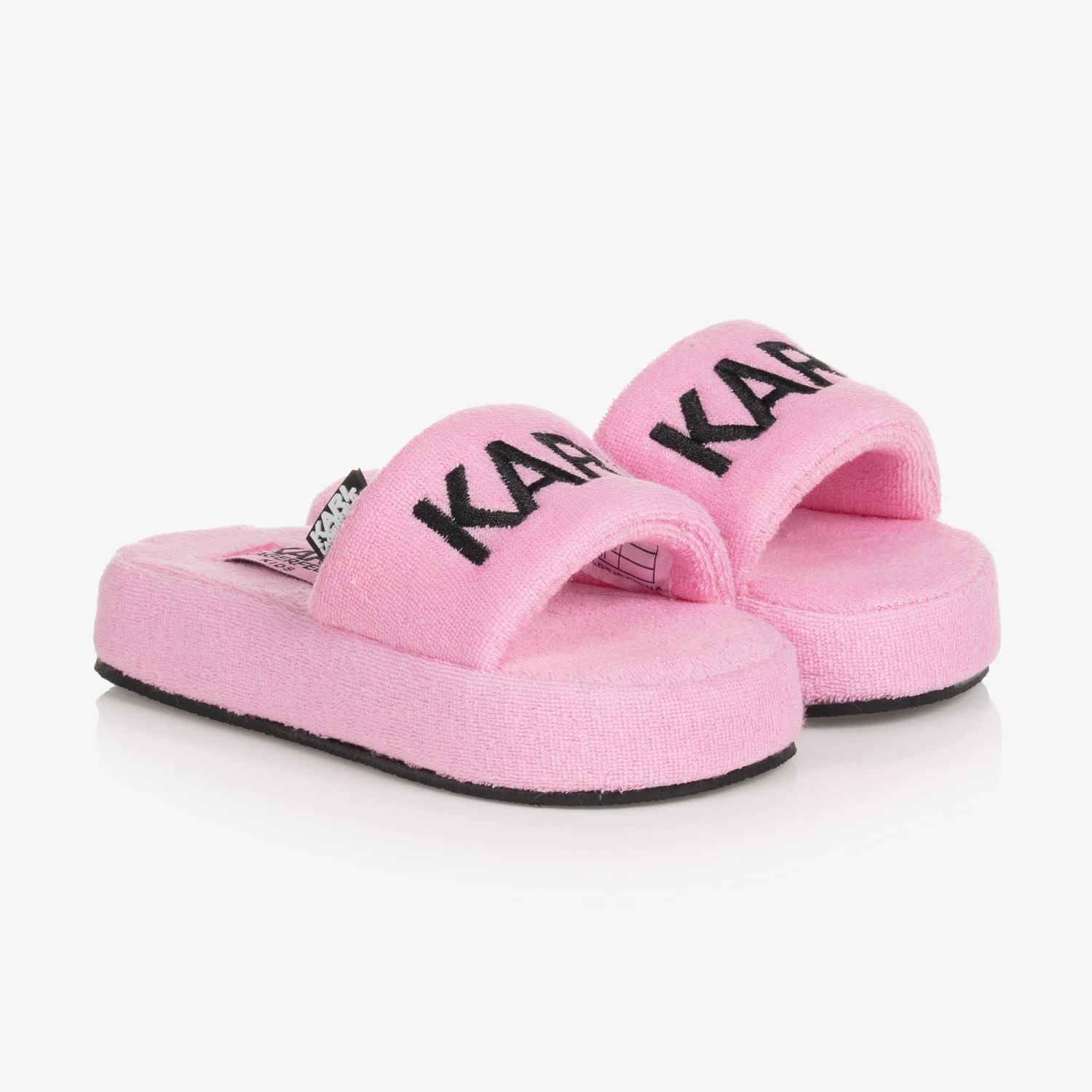 KARL LAGERFELD KIDS Teen Girls Pink Towelling Logo Sliders 1 KARL LAGERFELD KIDS Teen Girls Pink Towelling Logo Sliders