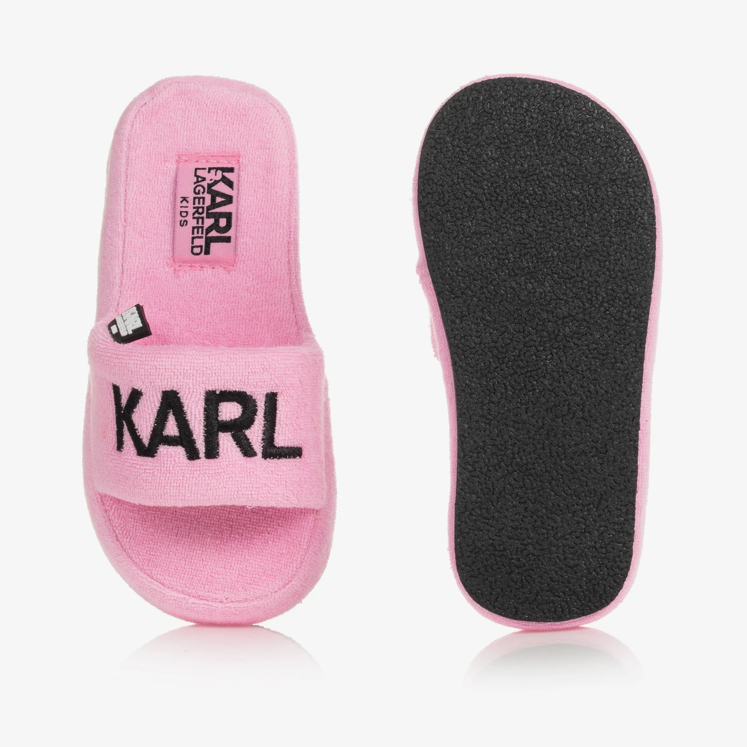 KARL LAGERFELD KIDS Teen Girls Pink Towelling Logo Sliders 3 KARL LAGERFELD KIDS Teen Girls Pink Towelling Logo Sliders - Image 3