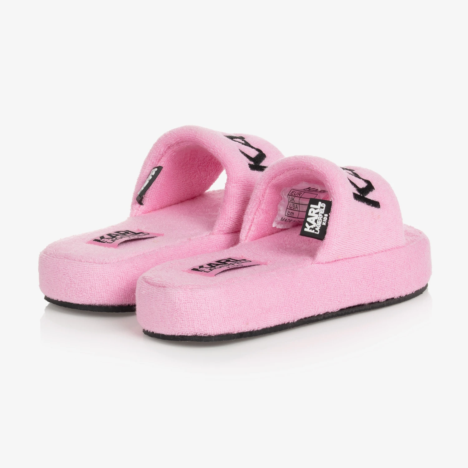 KARL LAGERFELD KIDS Teen Girls Pink Towelling Logo Sliders 2 KARL LAGERFELD KIDS Teen Girls Pink Towelling Logo Sliders - Image 2