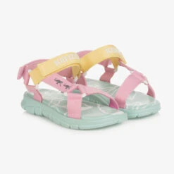 KENZO KIDS Teen Girls Pink & Green Velcro Sandals