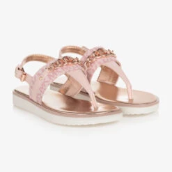 Michael Kors Kids Teen Girls Pink Faux Leather Logo Sandals