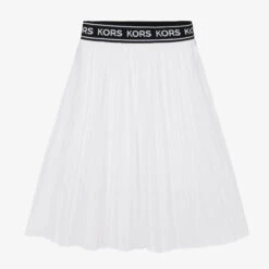 Michael Kors Kids Teen Girls White Pleated Logo Skirt