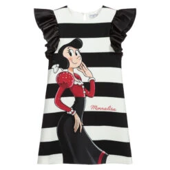 Monnalisa Teen Black & White Olive Dress