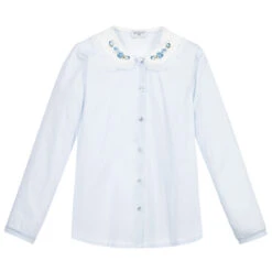 Monnalisa Teen Blue Floral Cotton Shirt