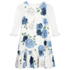 Monnalisa Chic Teen Blue Floral Shift Dress
