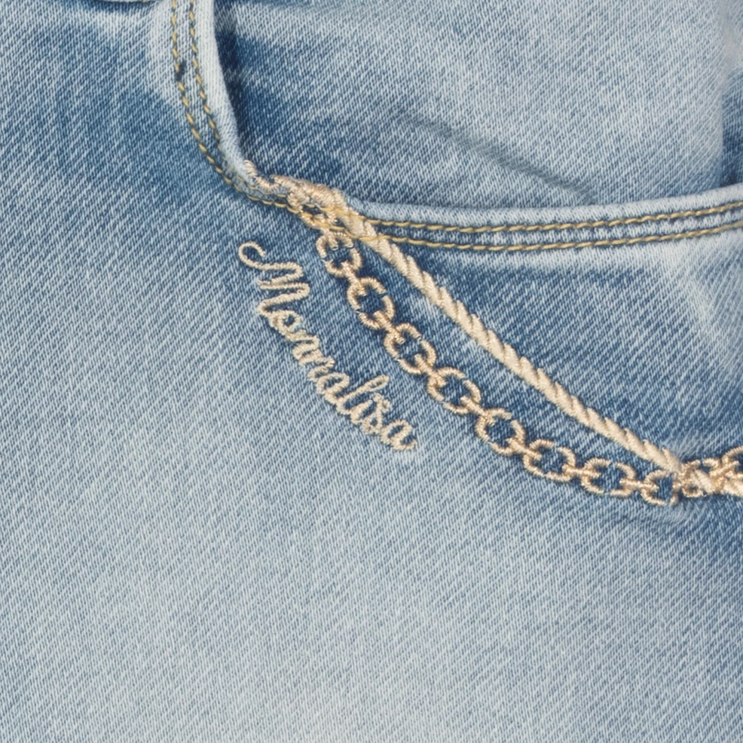 Monnalisa Teen Girls Blue Embroidered Denim Skirt 3 Monnalisa Teen Girls Blue Embroidered Denim Skirt - Image 3