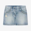 Monnalisa Teen Girls Blue Embroidered Denim Skirt