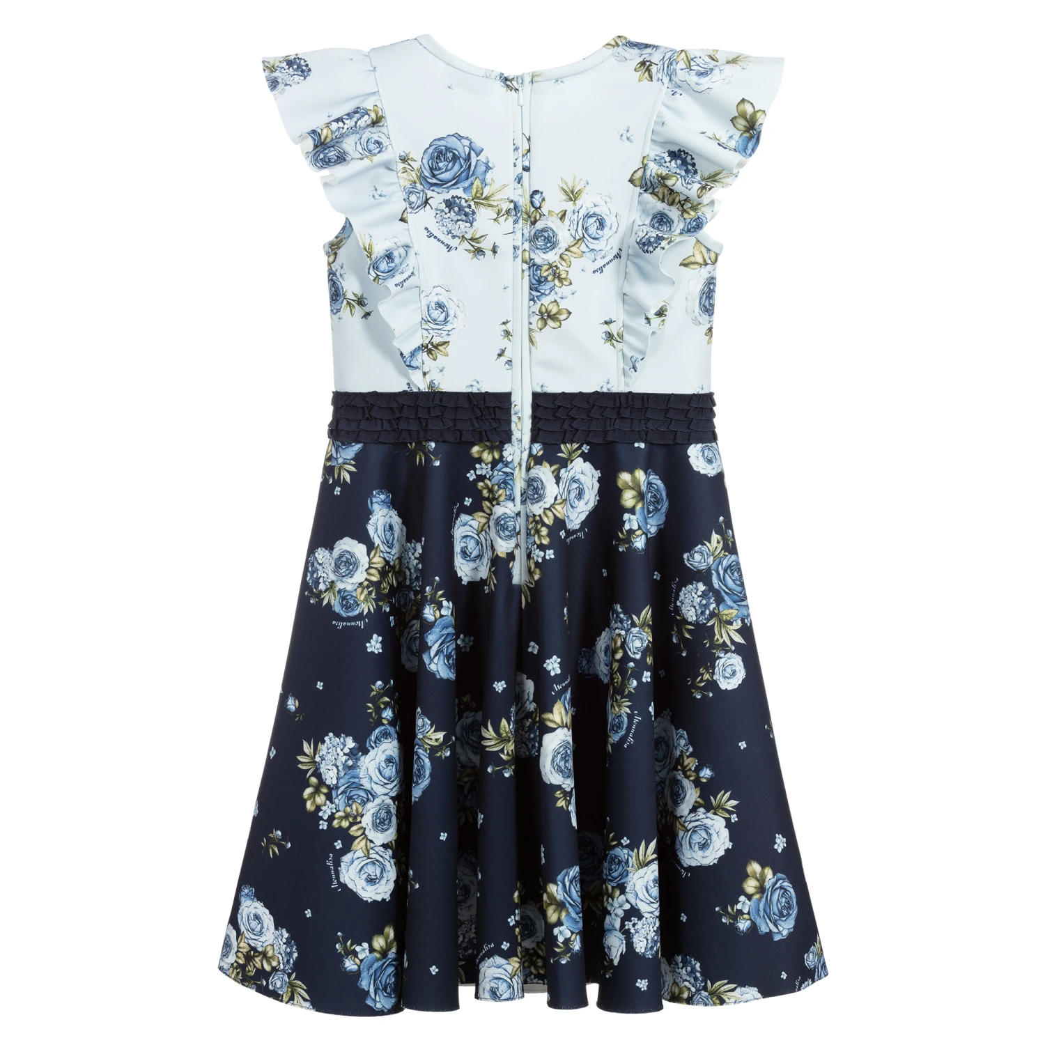Monnalisa Teen Girls Blue Floral Dress 2 Monnalisa Teen Girls Blue Floral Dress - Image 2